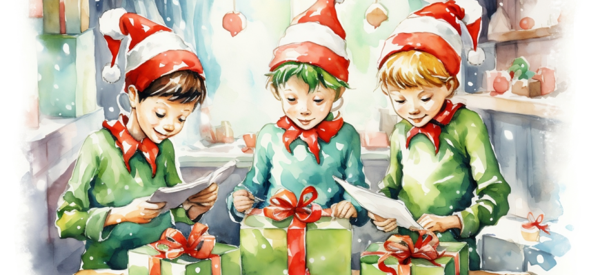 Whimsical Santa & Elves PNG