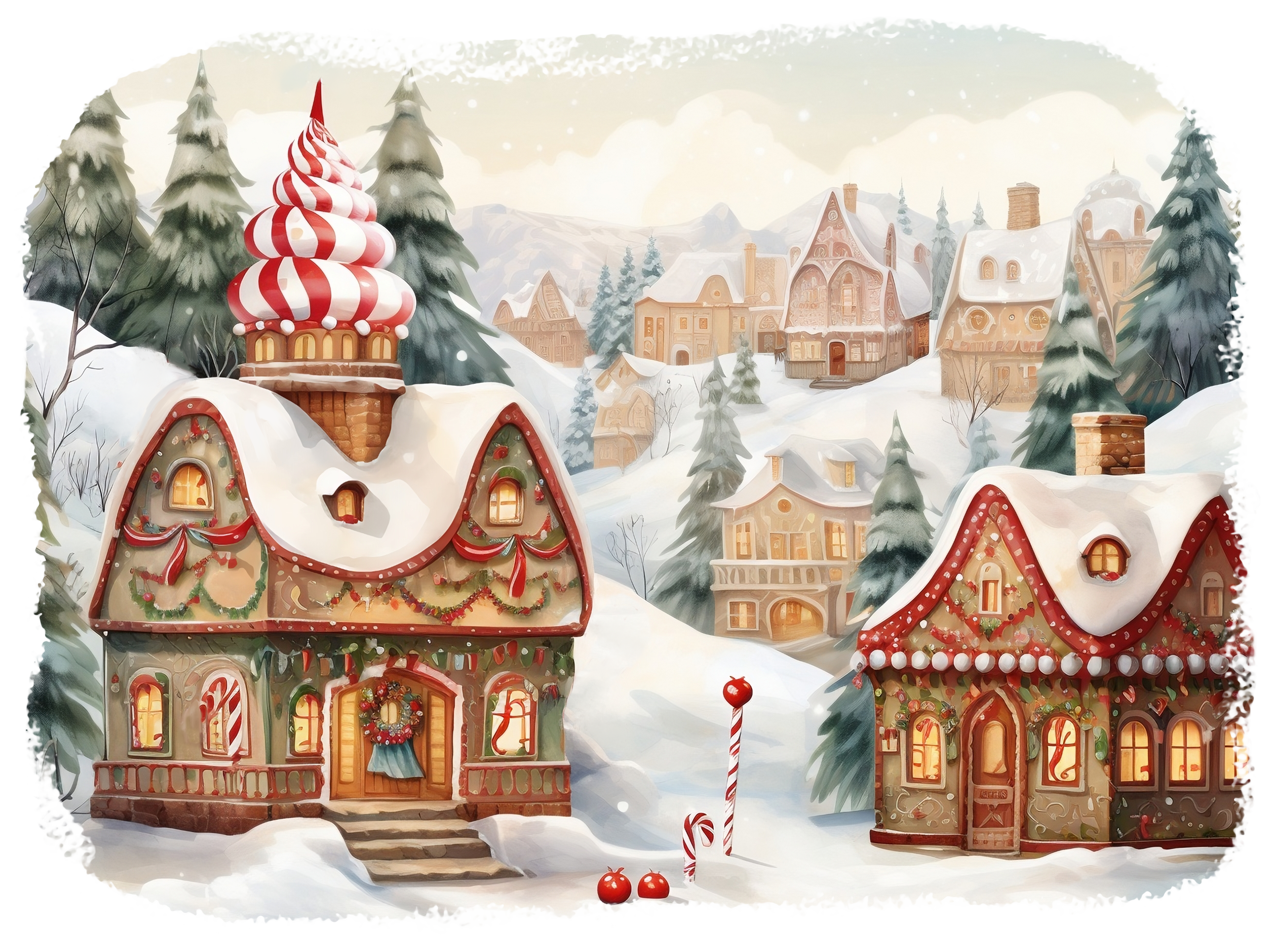Christmas Villages. Рождественский городок иллюстрации