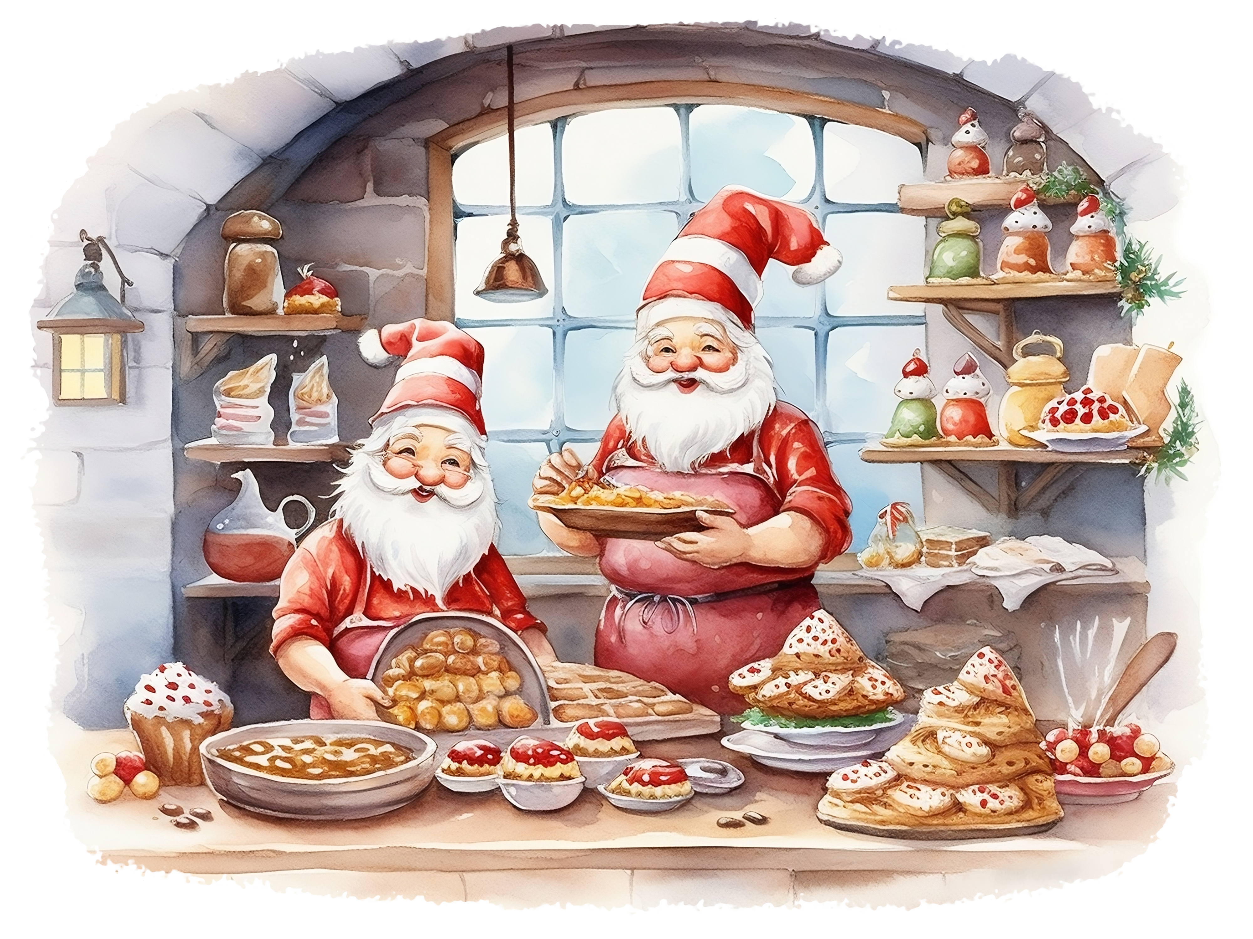 Whimsical Santa & Elves. Рождественские  иллюстрации